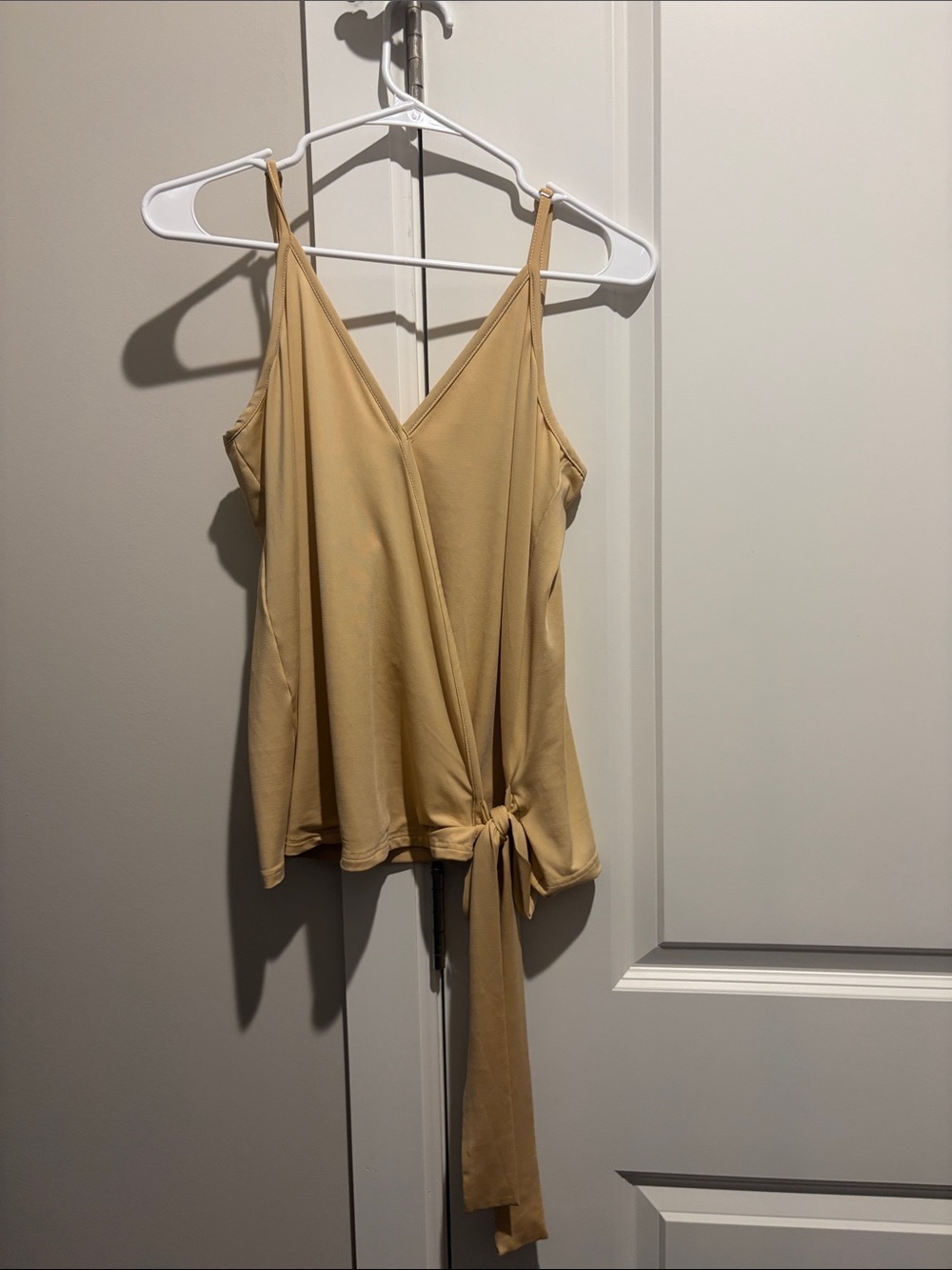Sleeveless V-Neck Tie-Front Cami Top in Beige